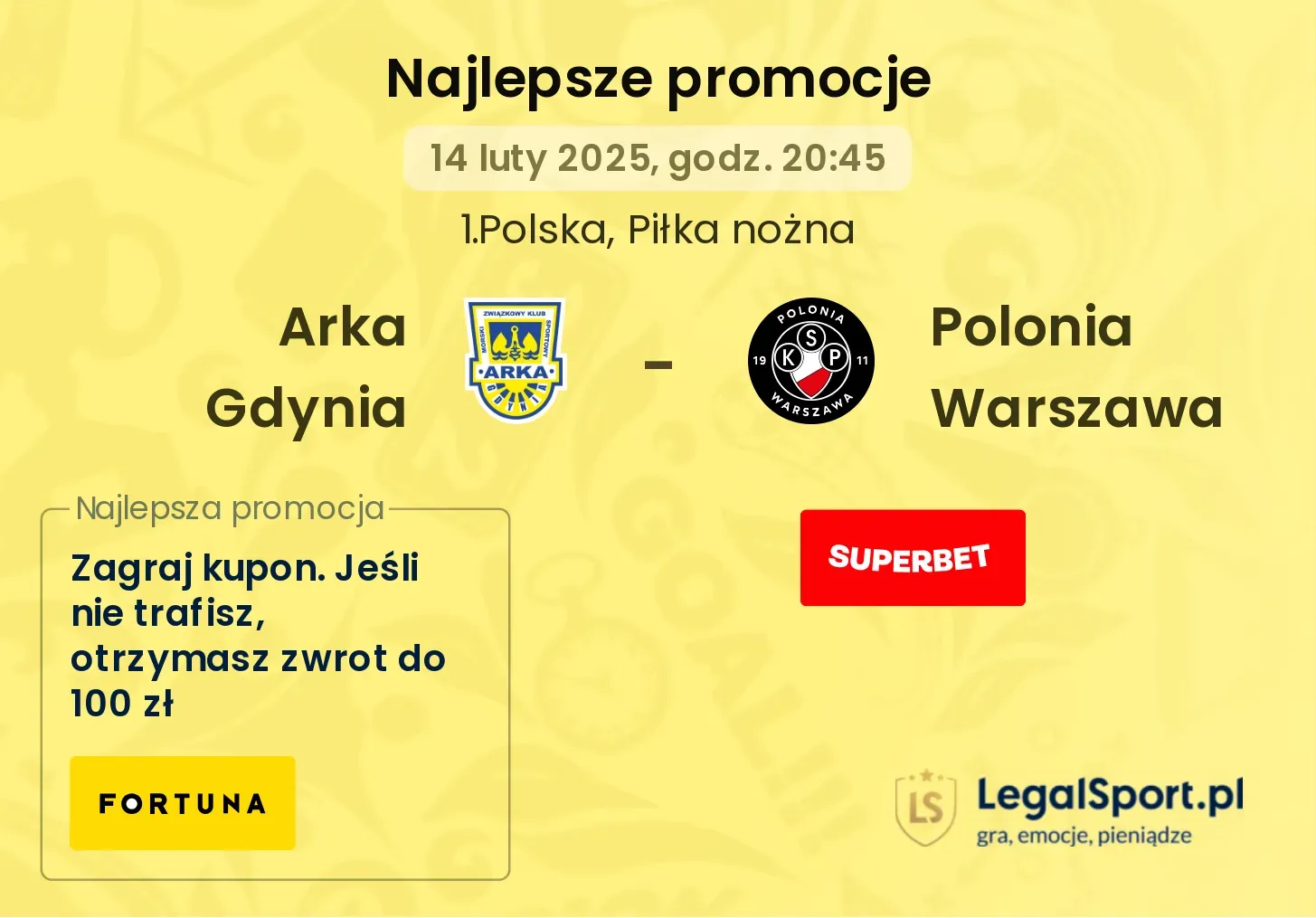 Arka Gdynia - Polonia Warszawa promocje u bukmacherów
