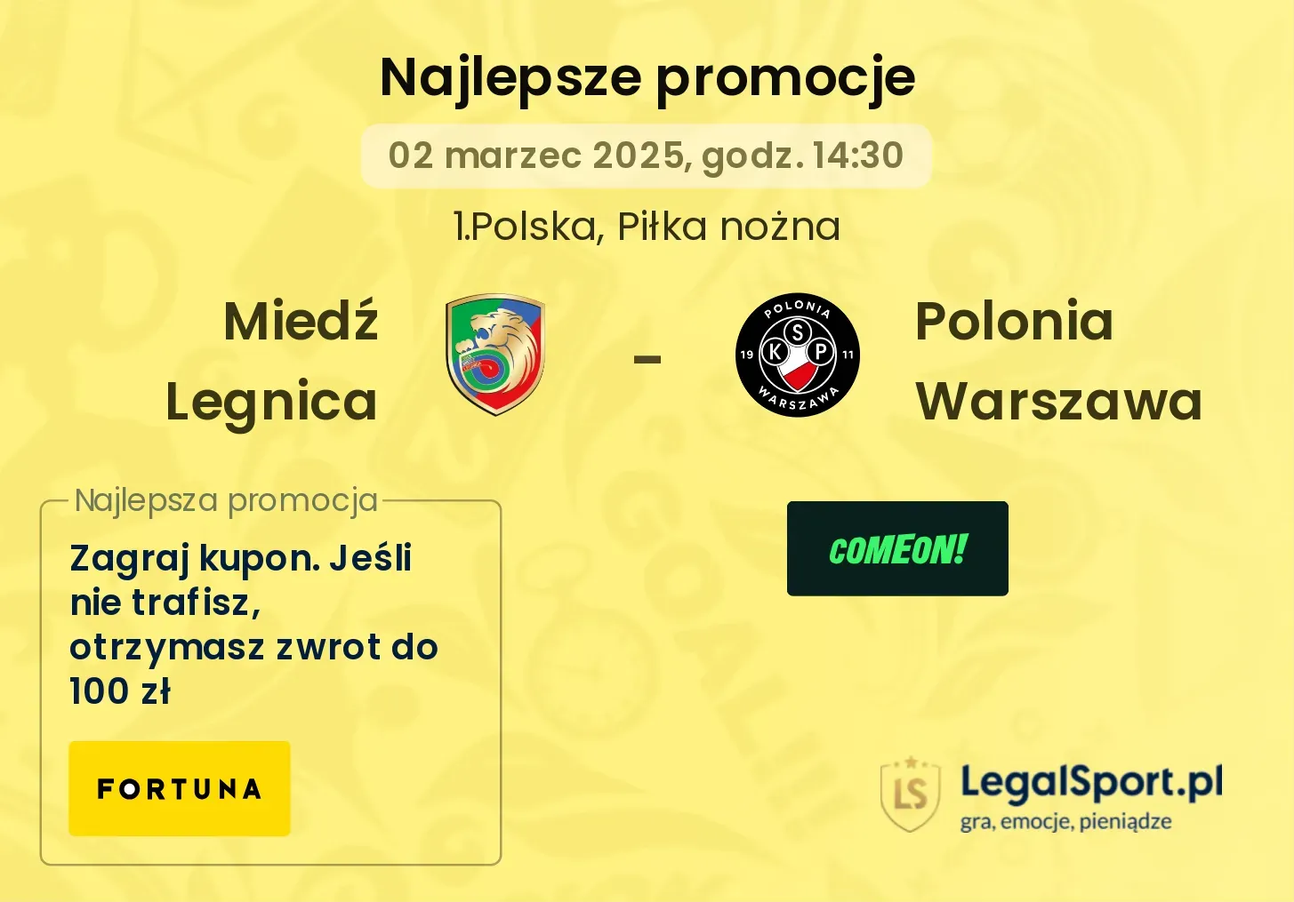 Miedź Legnica - Polonia Warszawa promocje u bukmacherów