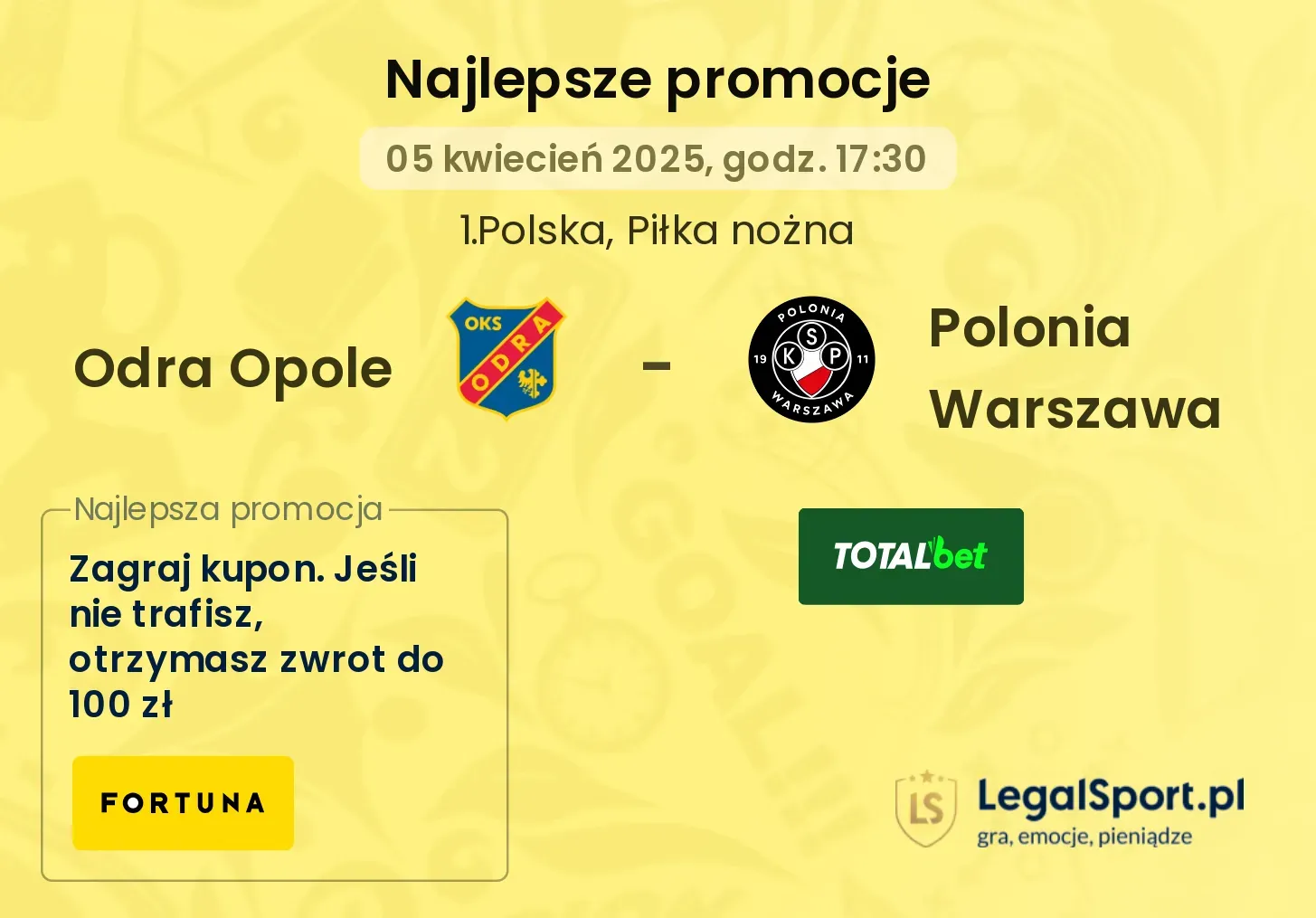 Odra Opole - Polonia Warszawa promocje bukmacherskie