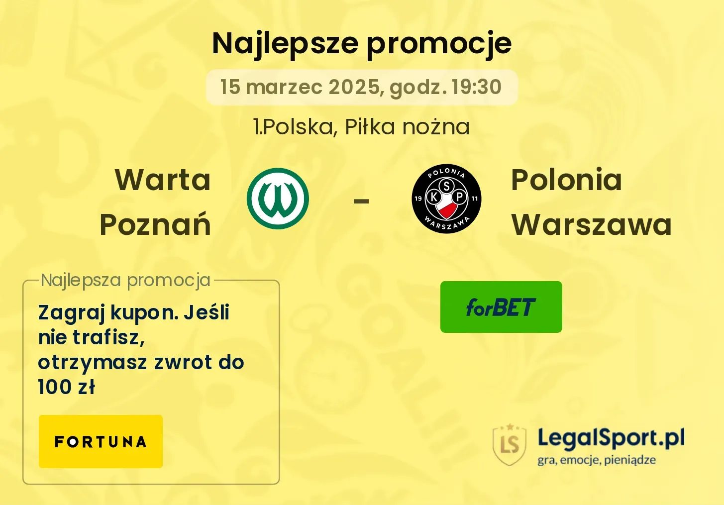 Warta Poznań - Polonia Warszawa promocje bukmacherskie