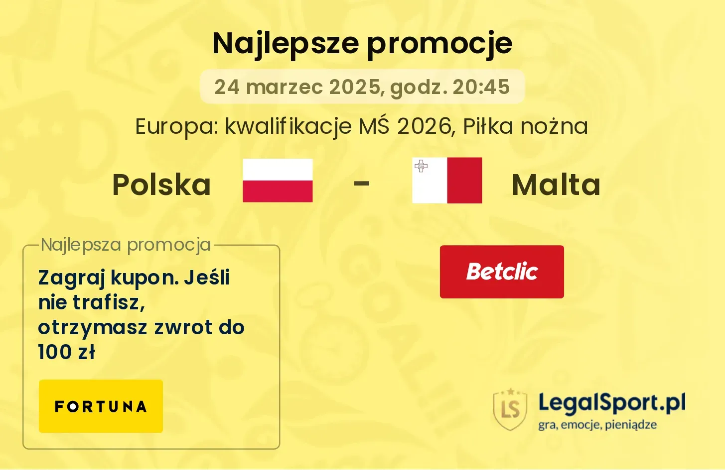 Polska - Malta promocje od 5 bukmacherów: STS, LVBET, Fortuna, Superbet, BETFAN