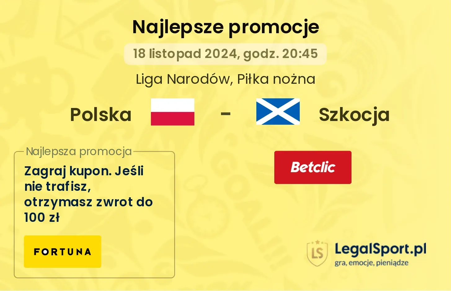 Polska - Szkocja promocje bukmacherskie 18.11, 20:45