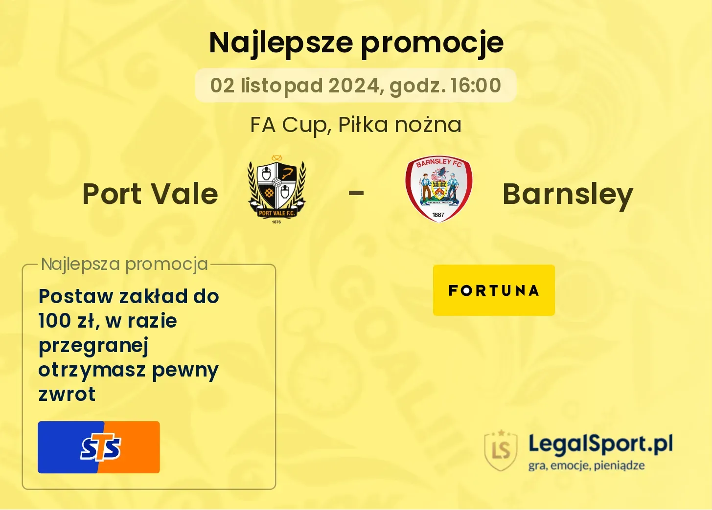 Port Vale - Barnsley promocje bukmacherskie 02.11, 16:00