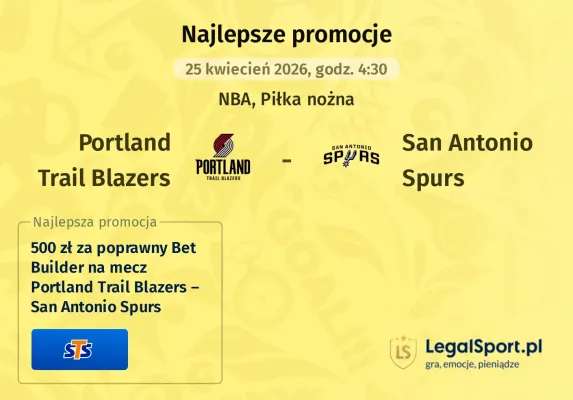 STS: 500 zł za poprawny Bet Builder na mecz Portland Trail Blazers – San Antonio Spurs