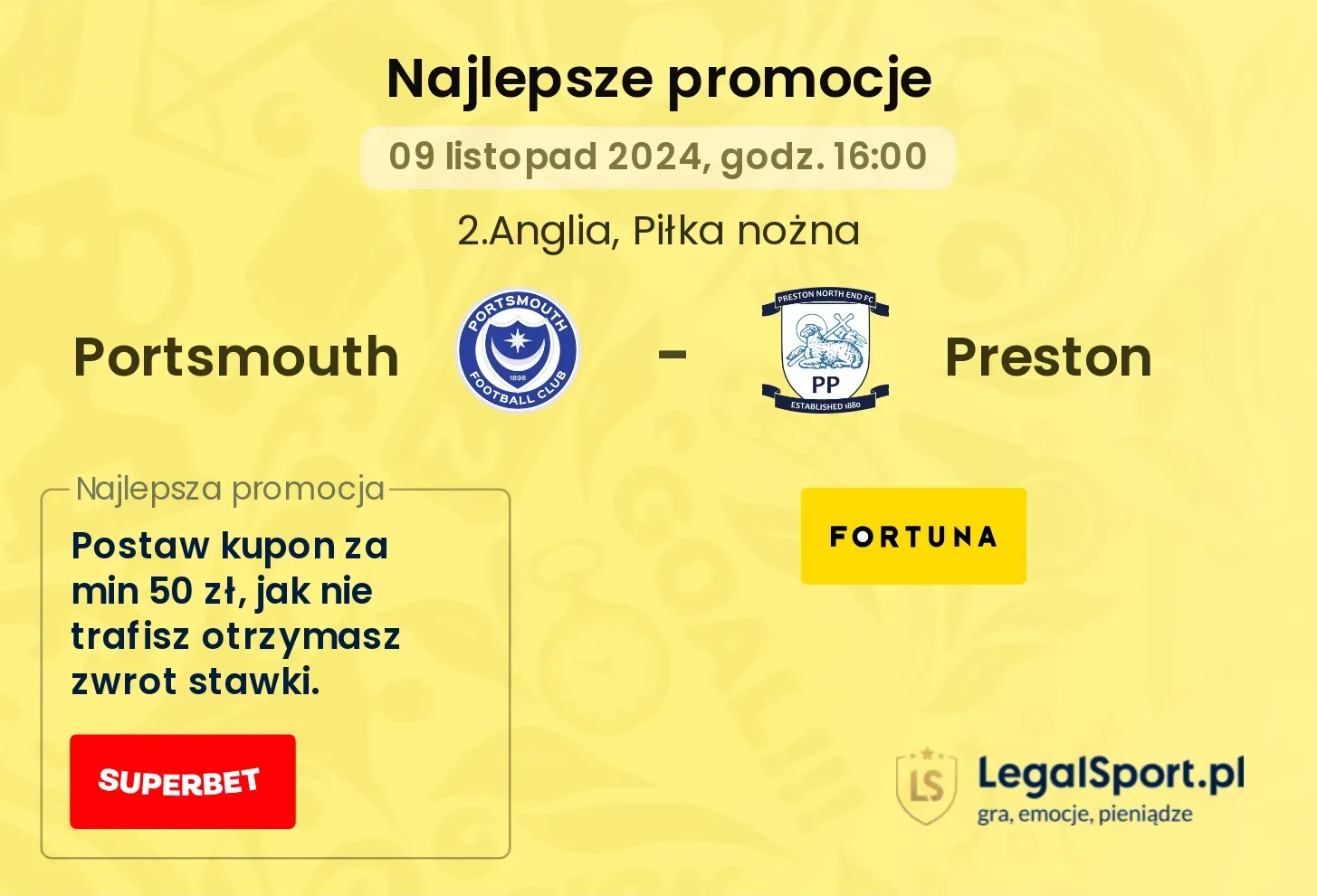 Portsmouth - Preston promocje bukmacherskie 09.11, 16:00