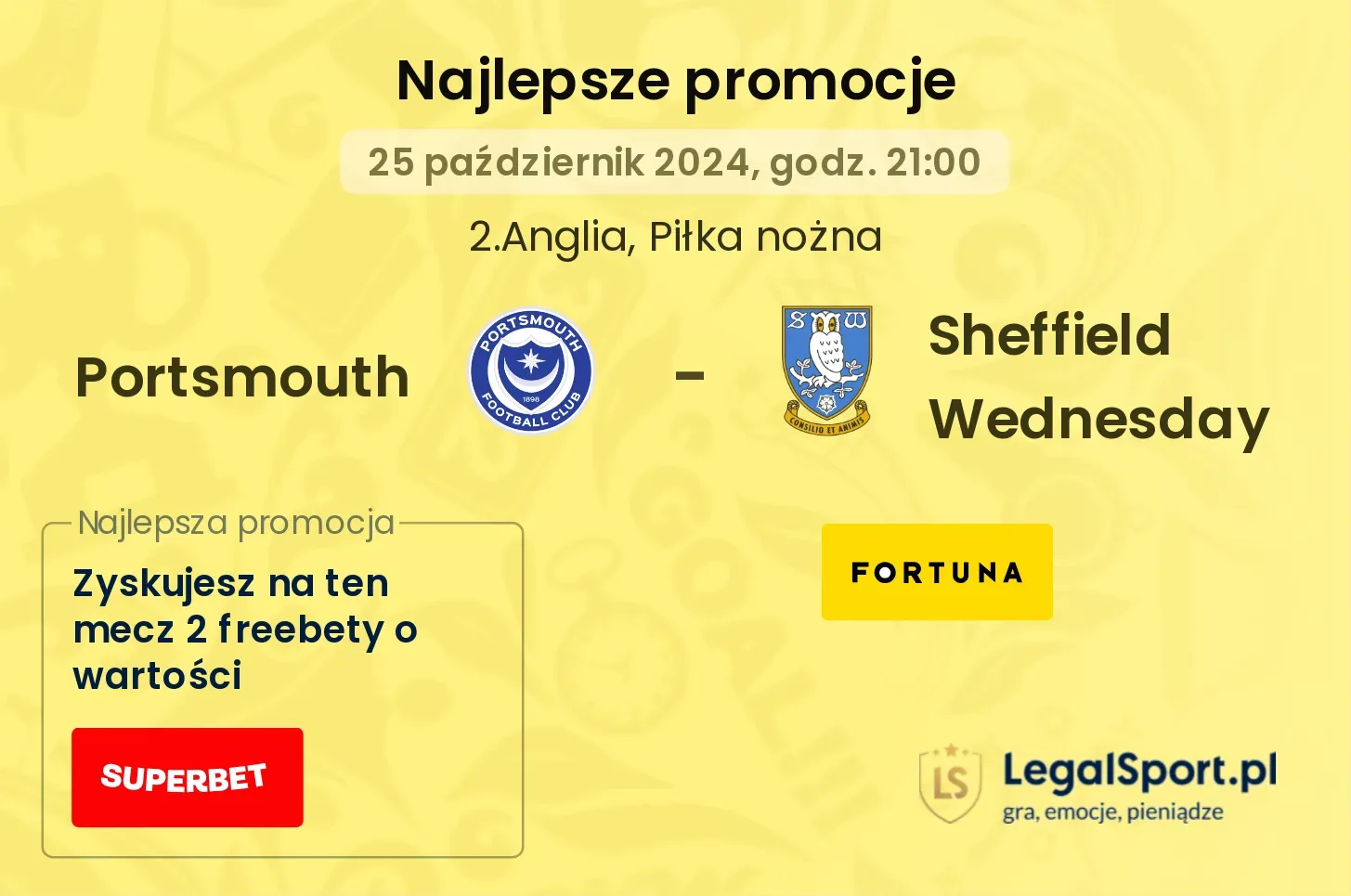 Portsmouth - Sheffield Wednesday promocje bukmacherskie 25.10, 21:00