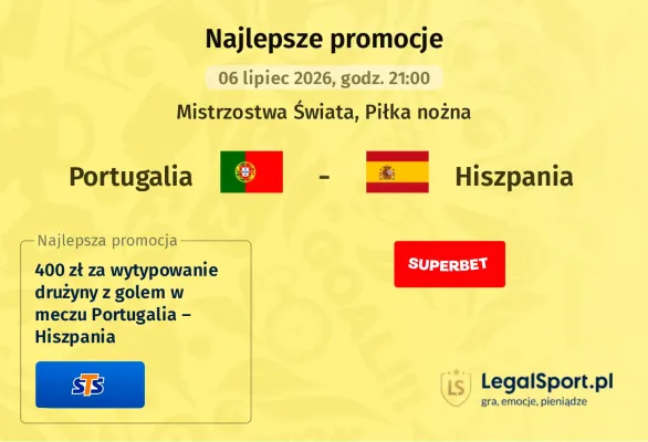Superbet: Bonus 400 PLN za gola wybranej drużyny w meczu Portugalia – Hiszpania
