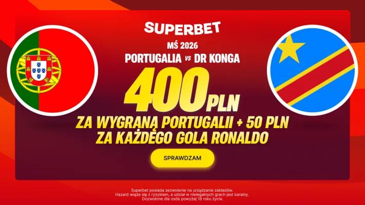 Bonus 400 PLN za wygraną Portugalii w meczu z DR Konga + 50 PLN za każdego gola Ronaldo od Superbet