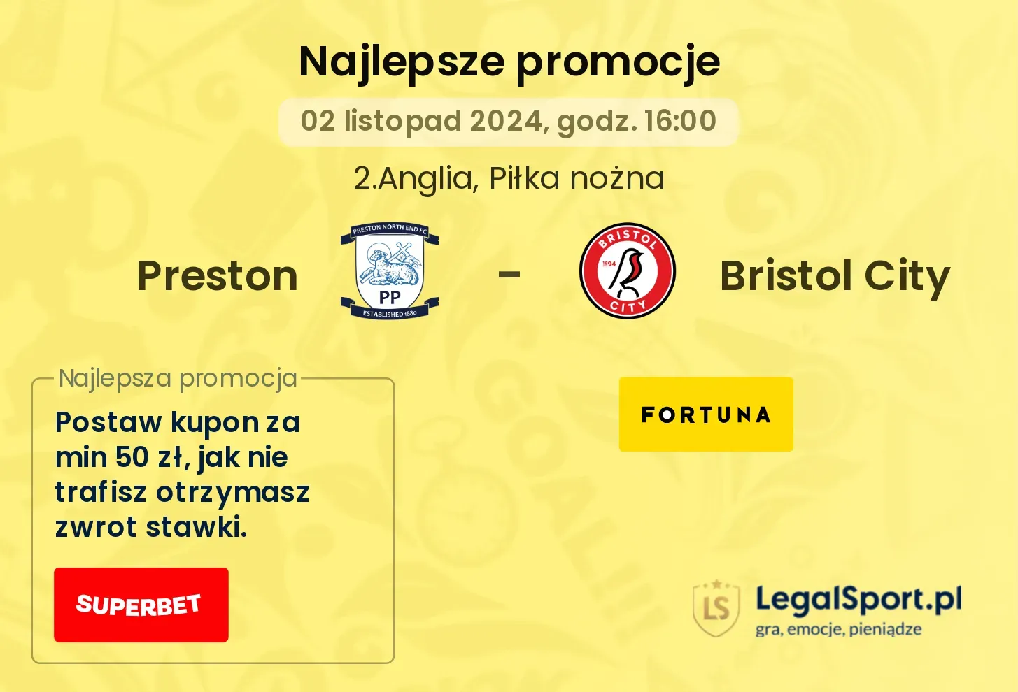 Preston - Bristol City promocje bukmacherskie 02.11, 16:00