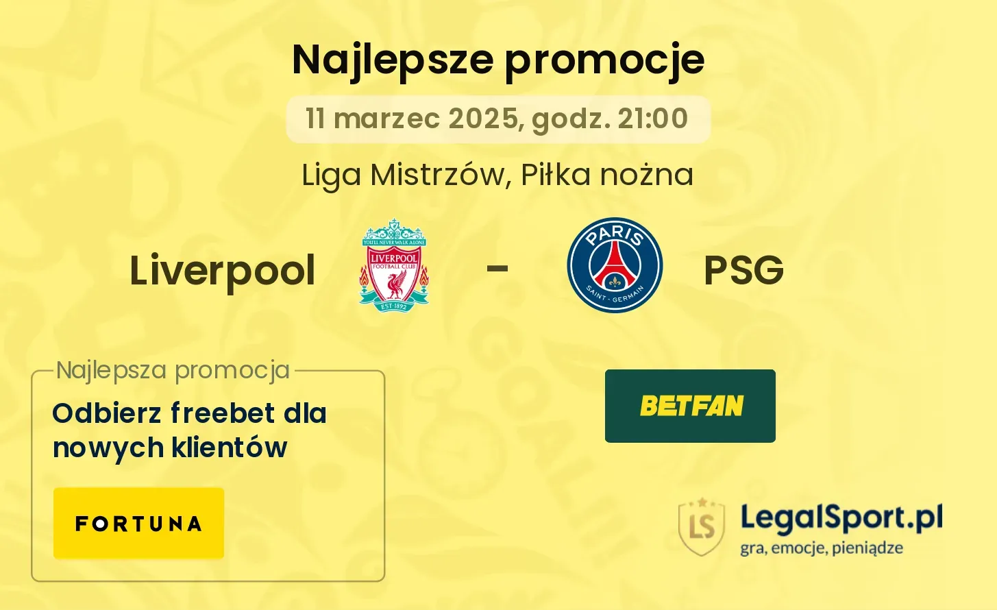 350 zł za gola drużyny w meczu Liverpool - PSG w Superbet oraz 300 zł od Fortuny (11.03.2025)