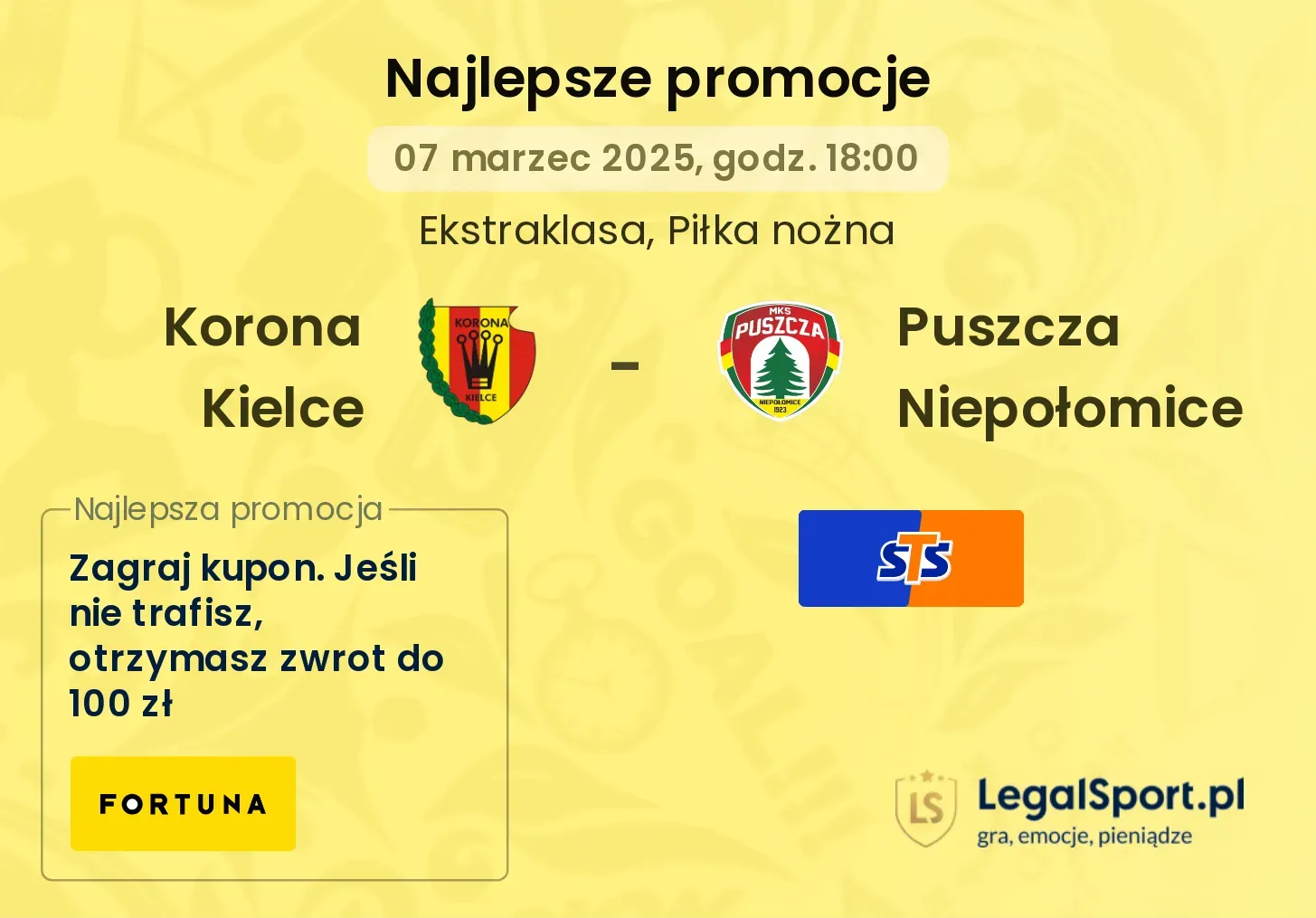 Korona Kielce - Puszcza Niepołomice promocje bukmacherskie