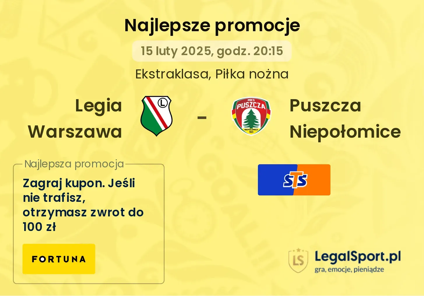 Legia Warszawa - Puszcza Niepołomice promocje bukmacherskie