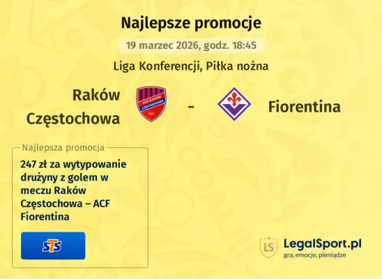 STS: 247 zł za wytypowanie drużyny z golem w meczu Raków Częstochowa – ACF Fiorentina