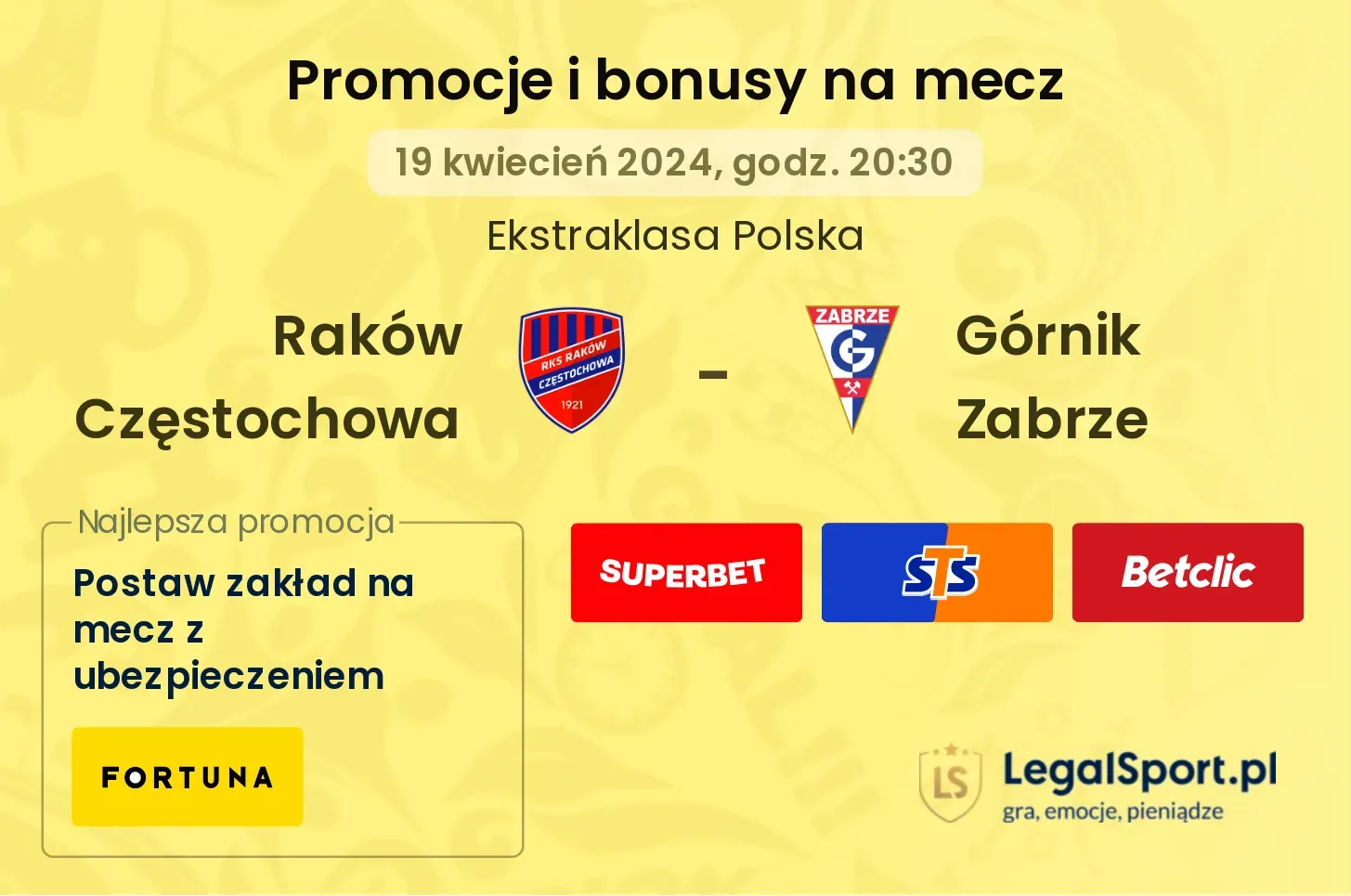 Raków Częstochowa - Górnik Zabrze promocje i bonusy (19.04, 20:30)