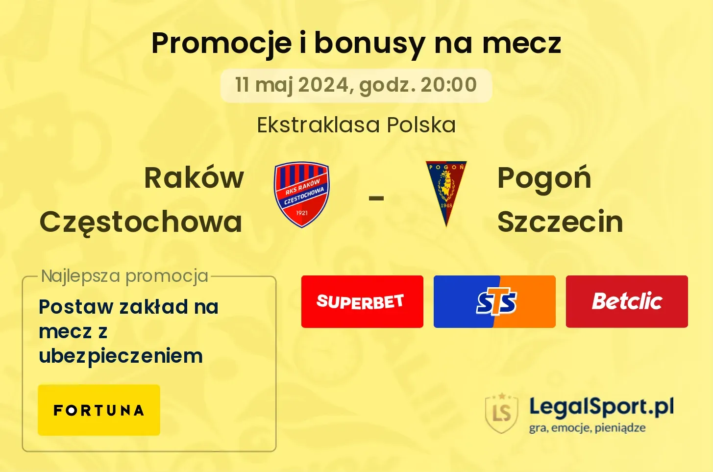 Raków Częstochowa - Pogoń Szczecin promocje bonusy na mecz