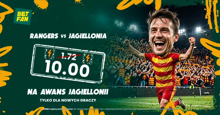 Promocja BETFAN: Kurs 10.00 na awans Jagiellonii Białystok z Rangers FC