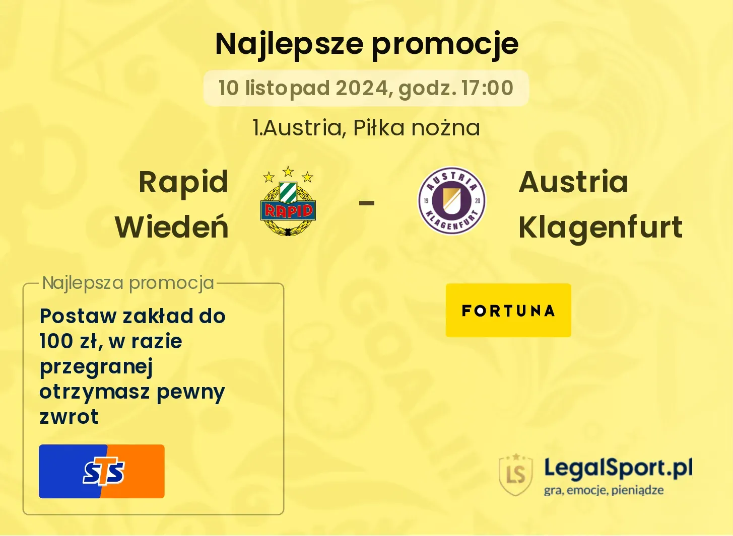 Rapid Wiedeń - Austria Klagenfurt promocje u bukmacherów 10.11, 17:00