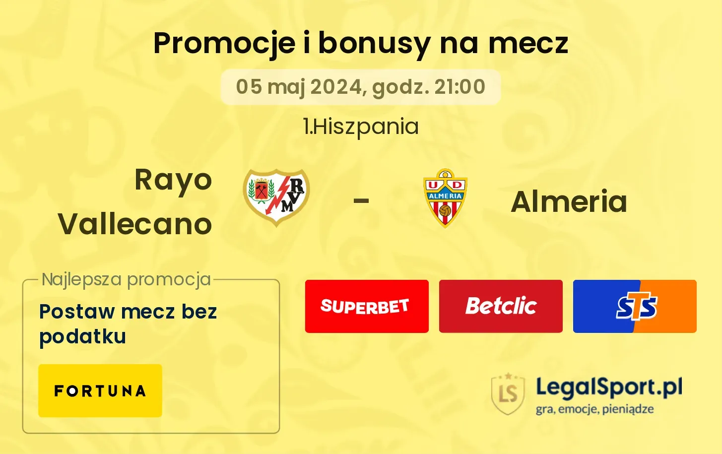 Rayo Vallecano - Almeria promocje bonusy na mecz