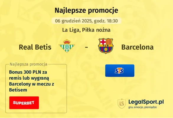 STS: 222 zł za wytypowanie zwycięzcy meczu Real Betis - FC Barcelona