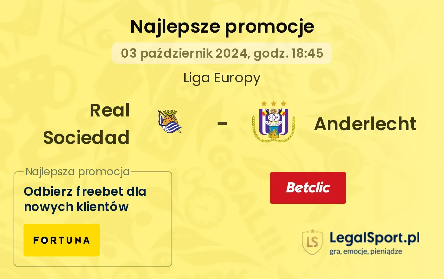 Real Sociedad - Anderlecht promocje u bukmacherów 03.10, 18:45