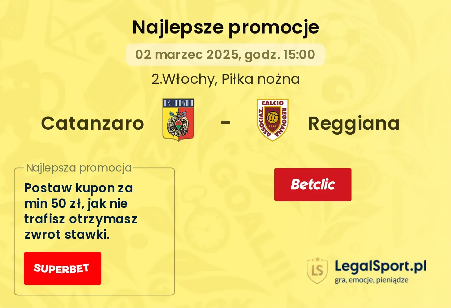 Catanzaro - Reggiana promocje u bukmacherów
