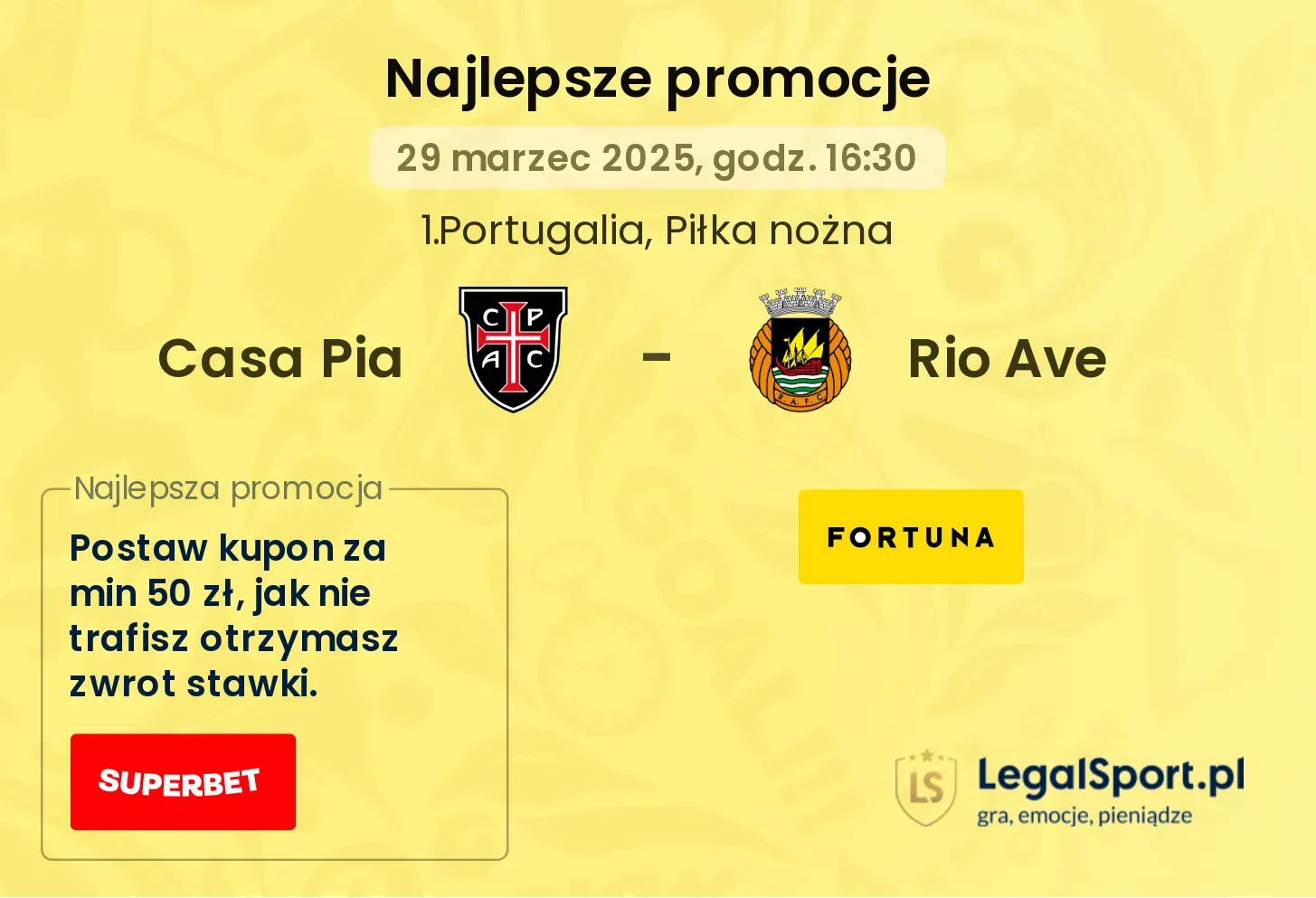 Casa Pia - Rio Ave promocje u bukmacherów