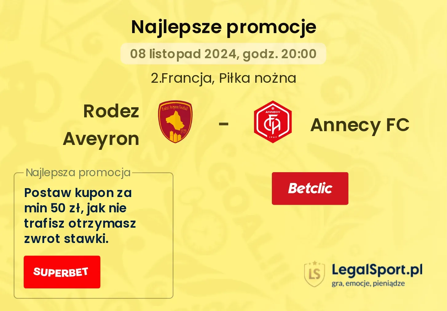 Rodez Aveyron - Annecy FC promocje bukmacherskie 08.11, 20:00
