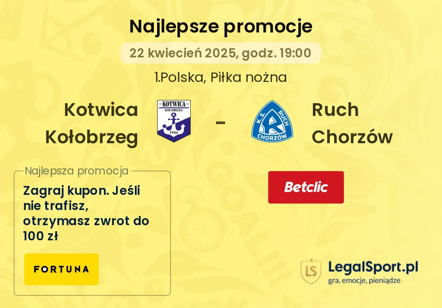 Kotwica Kołobrzeg - Ruch Chorzów promocje bukmacherskie