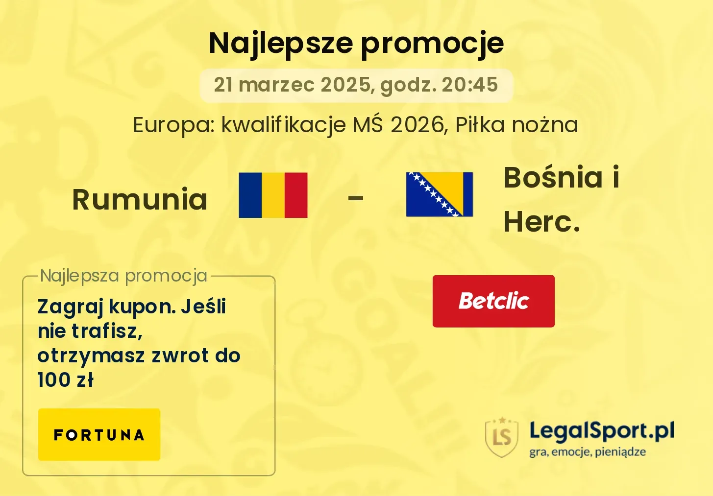 Rumunia - Bośnia i Herc. promocje bukmacherskie