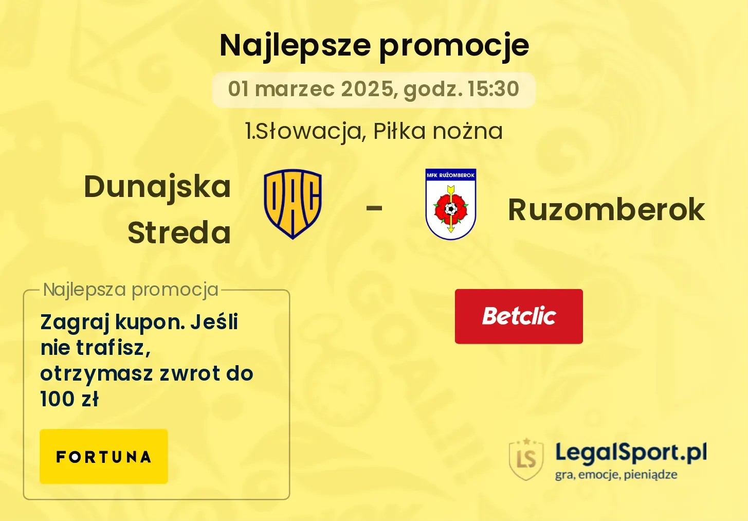 Dunajska Streda  - Ruzomberok promocje u bukmacherów