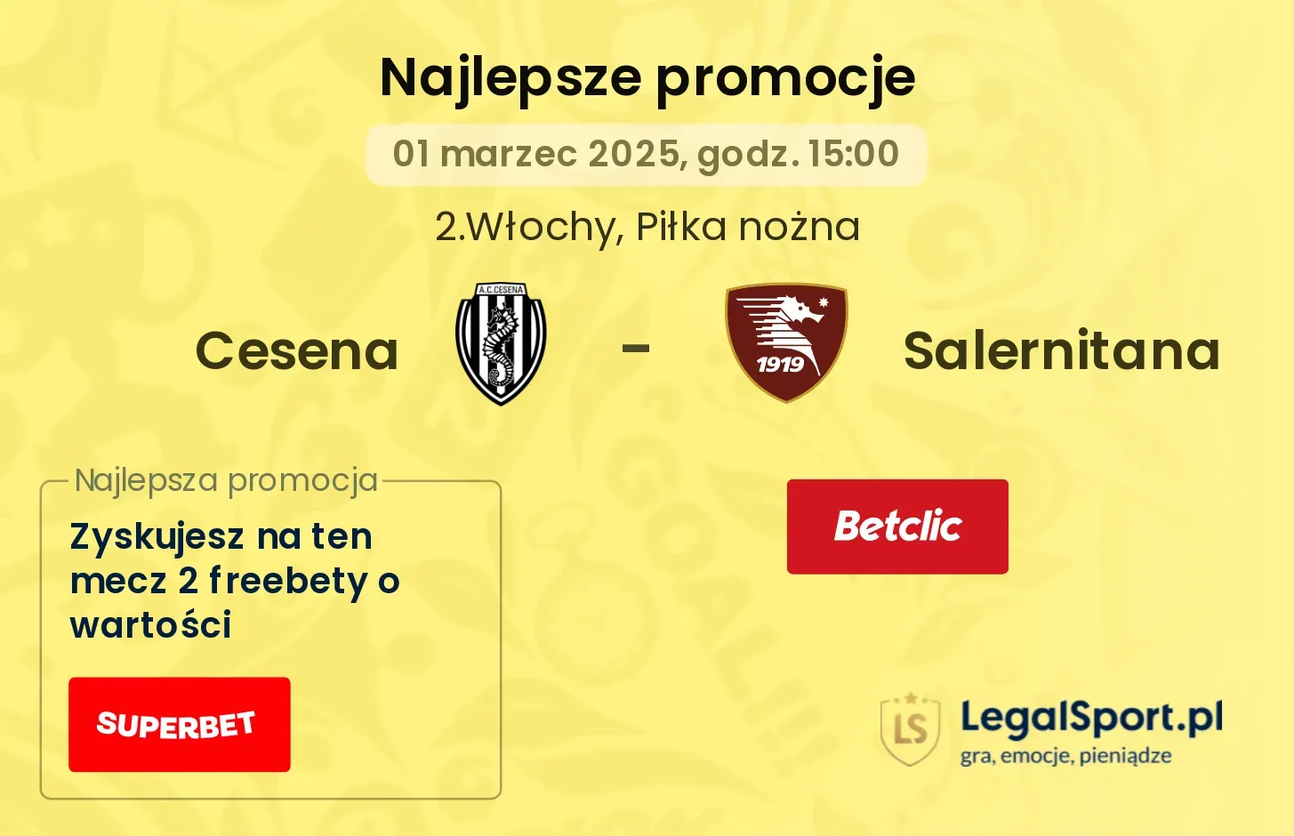 Cesena - Salernitana promocje u bukmacherów