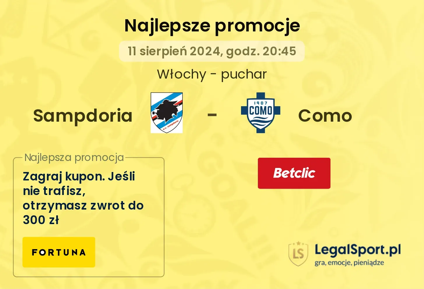 Sampdoria - Como promocje u bukmacherów (11.08, 20:45)