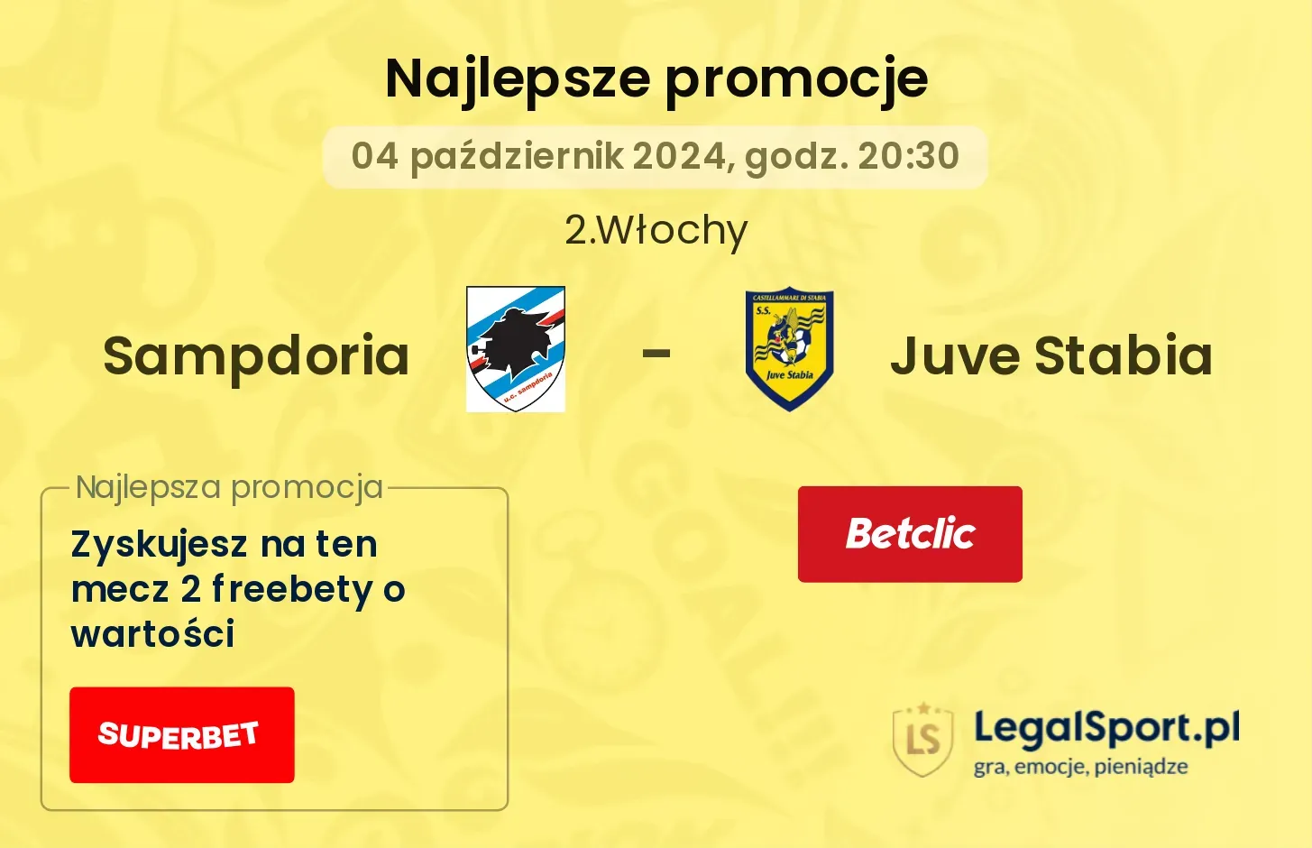 Sampdoria - Juve Stabia promocje u bukmacherów 04.10, 20:30