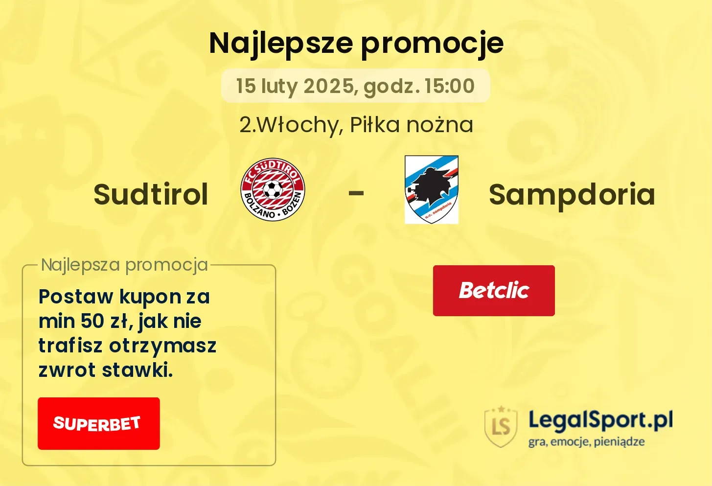 Sudtirol - Sampdoria promocje bukmacherskie