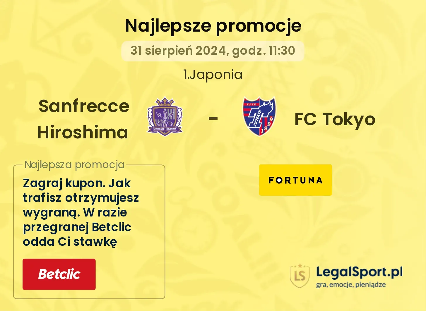 Sanfrecce Hiroshima - FC Tokyo promocje u bukmacherów 31.08, 11:30