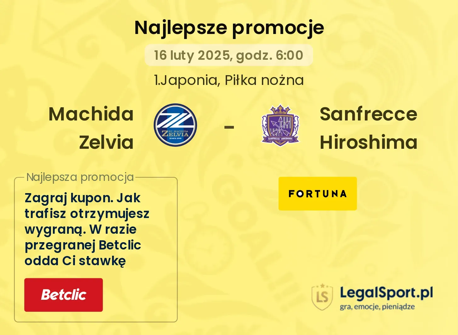 Machida Zelvia - Sanfrecce Hiroshima promocje u bukmacherów