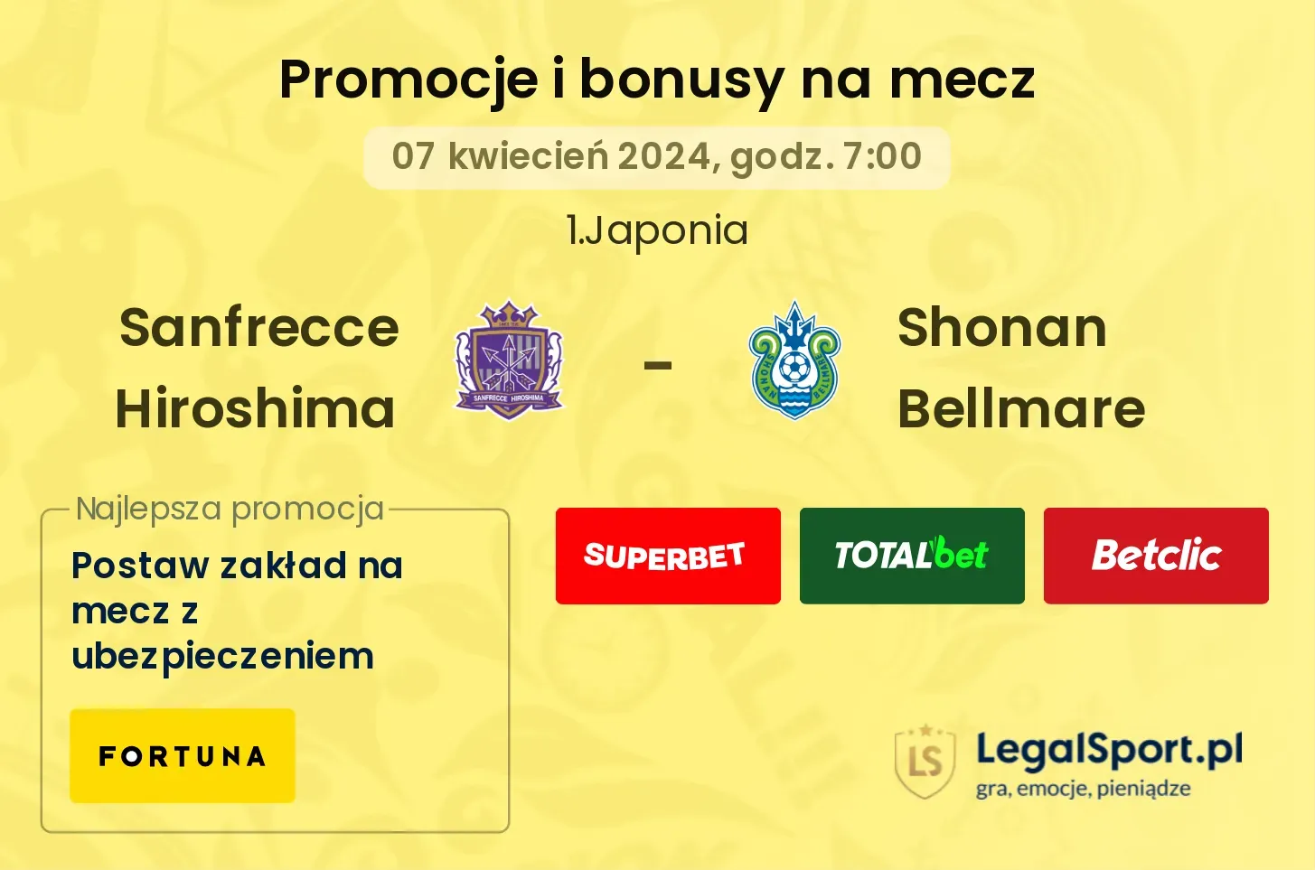 Sanfrecce Hiroshima - Shonan Bellmare bonusy i promocje (07.04, 07:00)