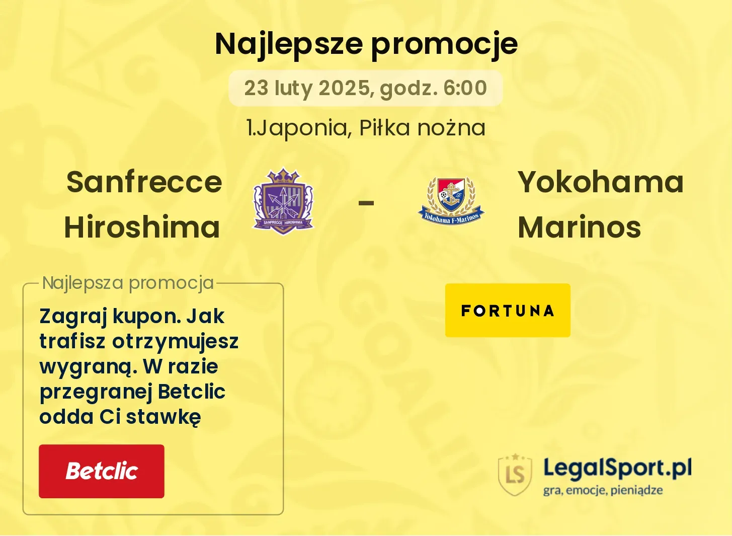 Sanfrecce Hiroshima - Yokohama Marinos promocje bukmacherskie
