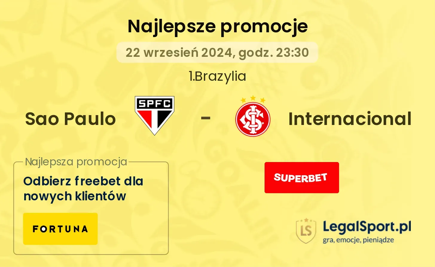 Sao Paulo - Internacional promocje bukmacherskie 22.09, 23:30