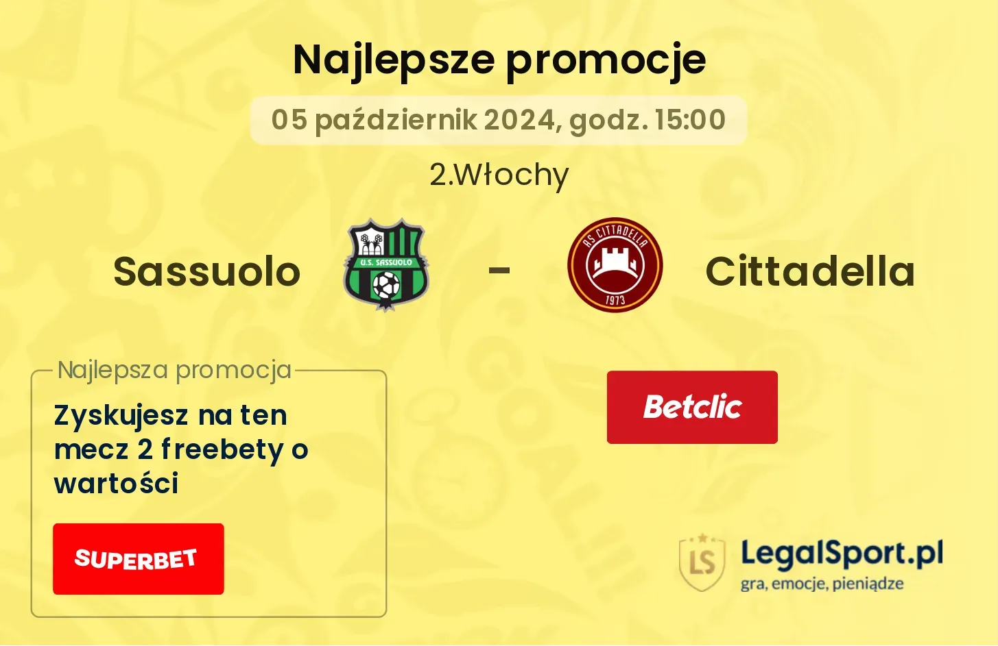 Sassuolo - Cittadella promocje u bukmacherów 05.10, 15:00