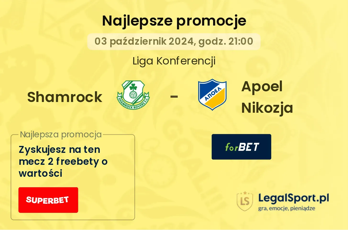 Shamrock - Apoel Nikozja promocje u bukmacherów 03.10, 21:00