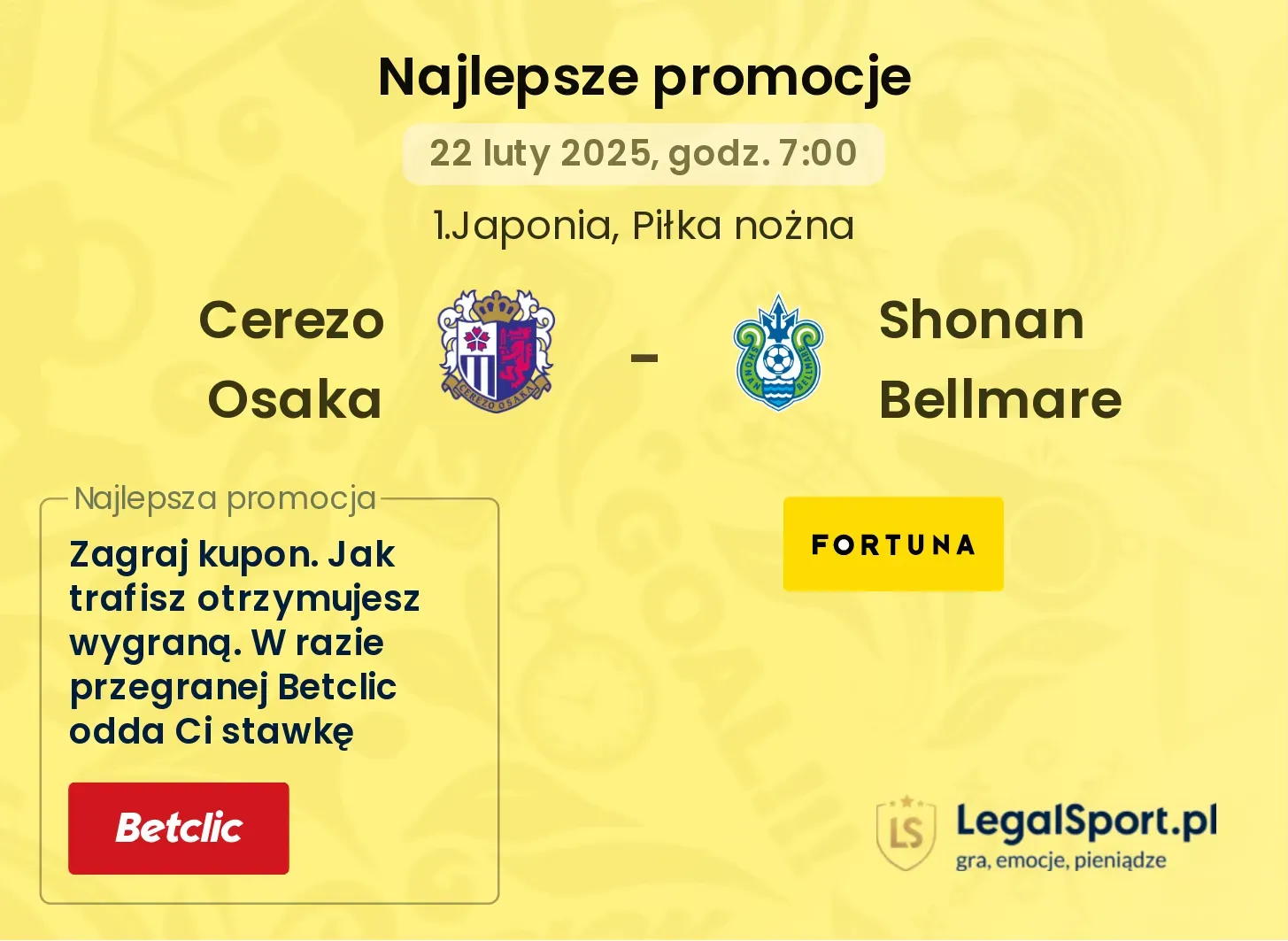 Cerezo Osaka - Shonan Bellmare promocje bukmacherskie