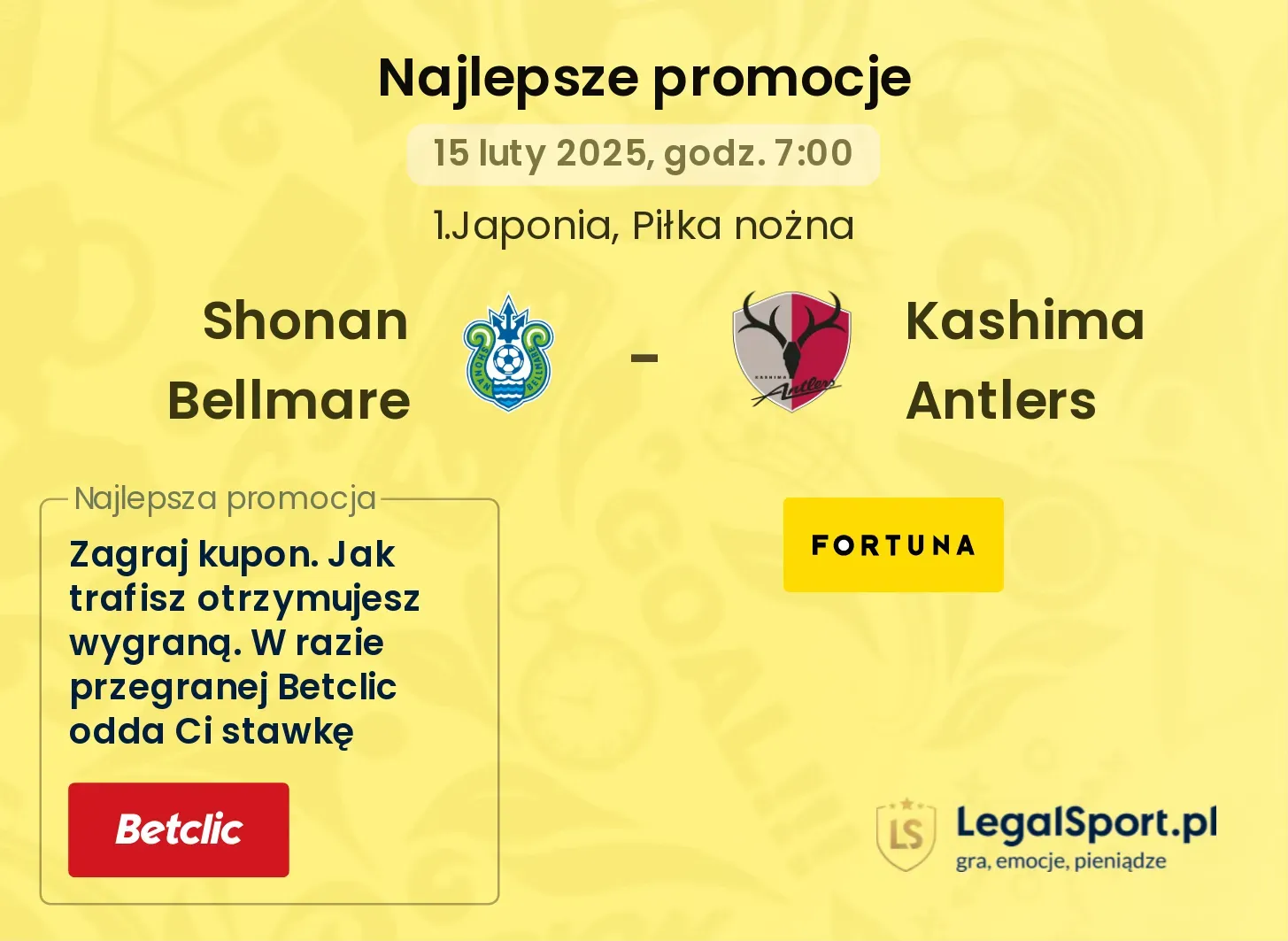 Shonan Bellmare - Kashima Antlers promocje u bukmacherów