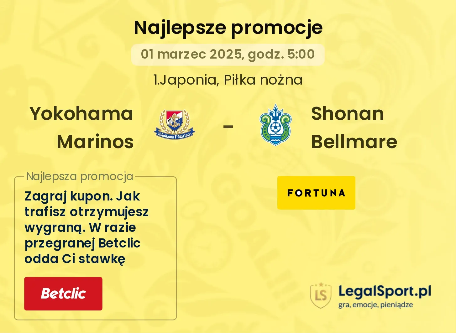Yokohama Marinos - Shonan Bellmare promocje bukmacherskie