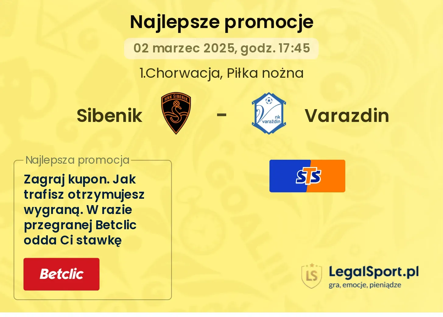 Sibenik - Varazdin promocje u bukmacherów