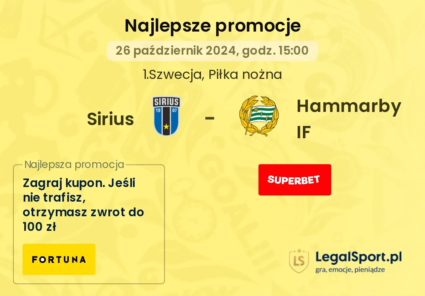 Sirius - Hammarby IF promocje bukmacherskie 26.10, 15:00