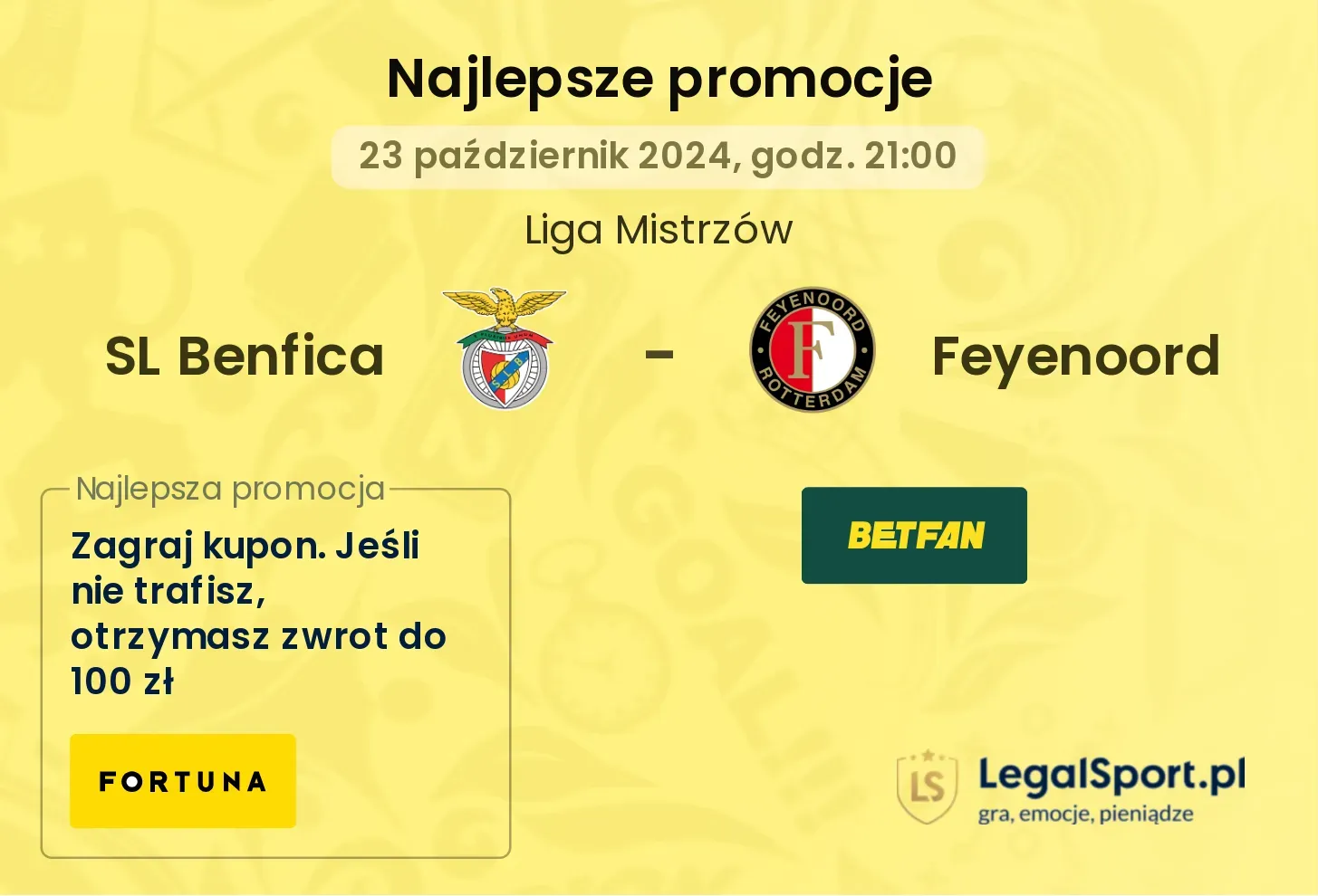 SL Benfica - Feyenoord promocje u bukmacherów 23.10, 21:00