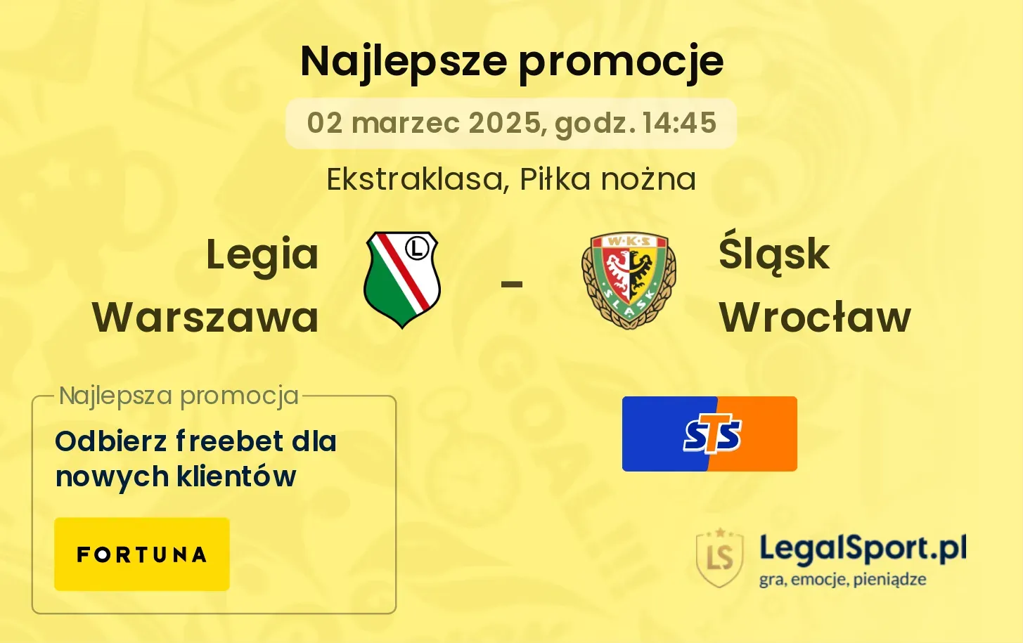 Legia Warszawa - Śląsk Wrocław promocje u bukmacherów