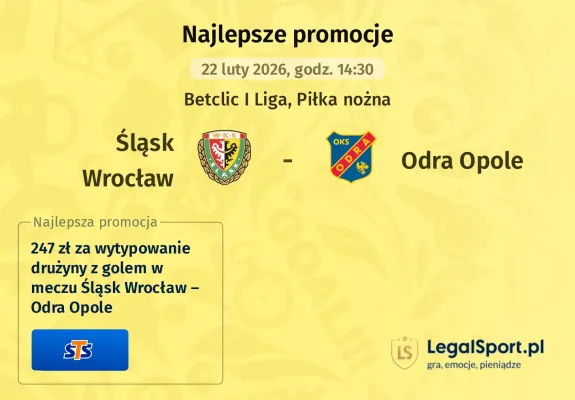 STS: 247 zł za wytypowanie drużyny z golem w meczu Śląsk Wrocław – Odra Opole