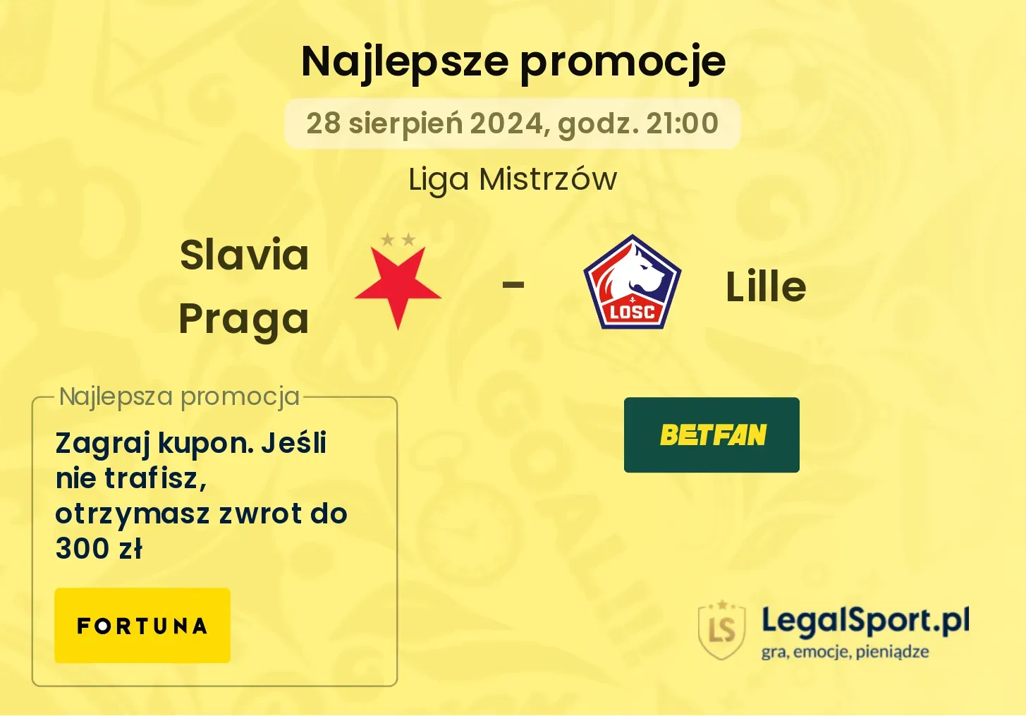 Slavia Praga - Lille promocje u bukmacherów 28.08, 21:00